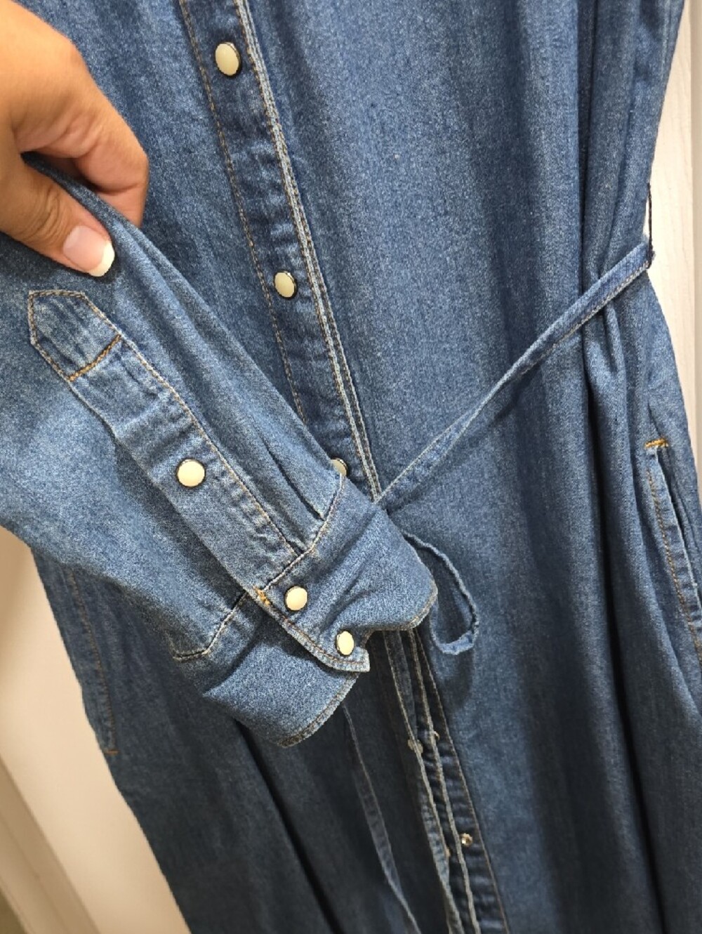 GAP 1969 Denim Shirt Dress with Tie Waist - Blue Size XL - Picture 5 of 13